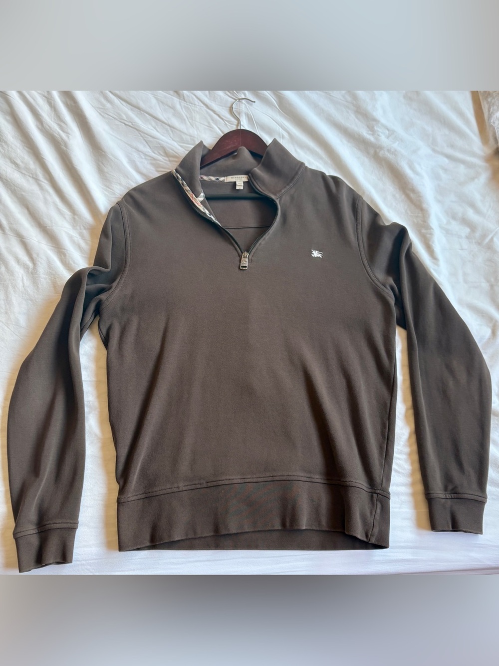 Burberry Men’s Brown Half-Zip Sweater with Signature Collar Trim
